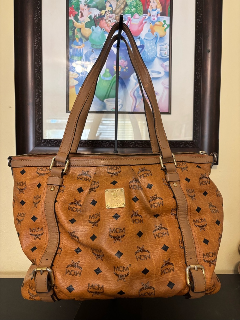MCM Cognac Brown Visetos Monogram Tote